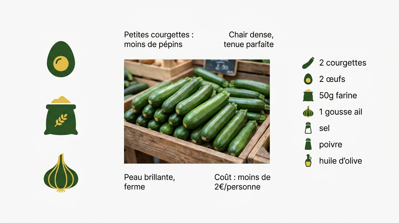 Courgettes fraîches sur un étal de marché pour préparer des galettes