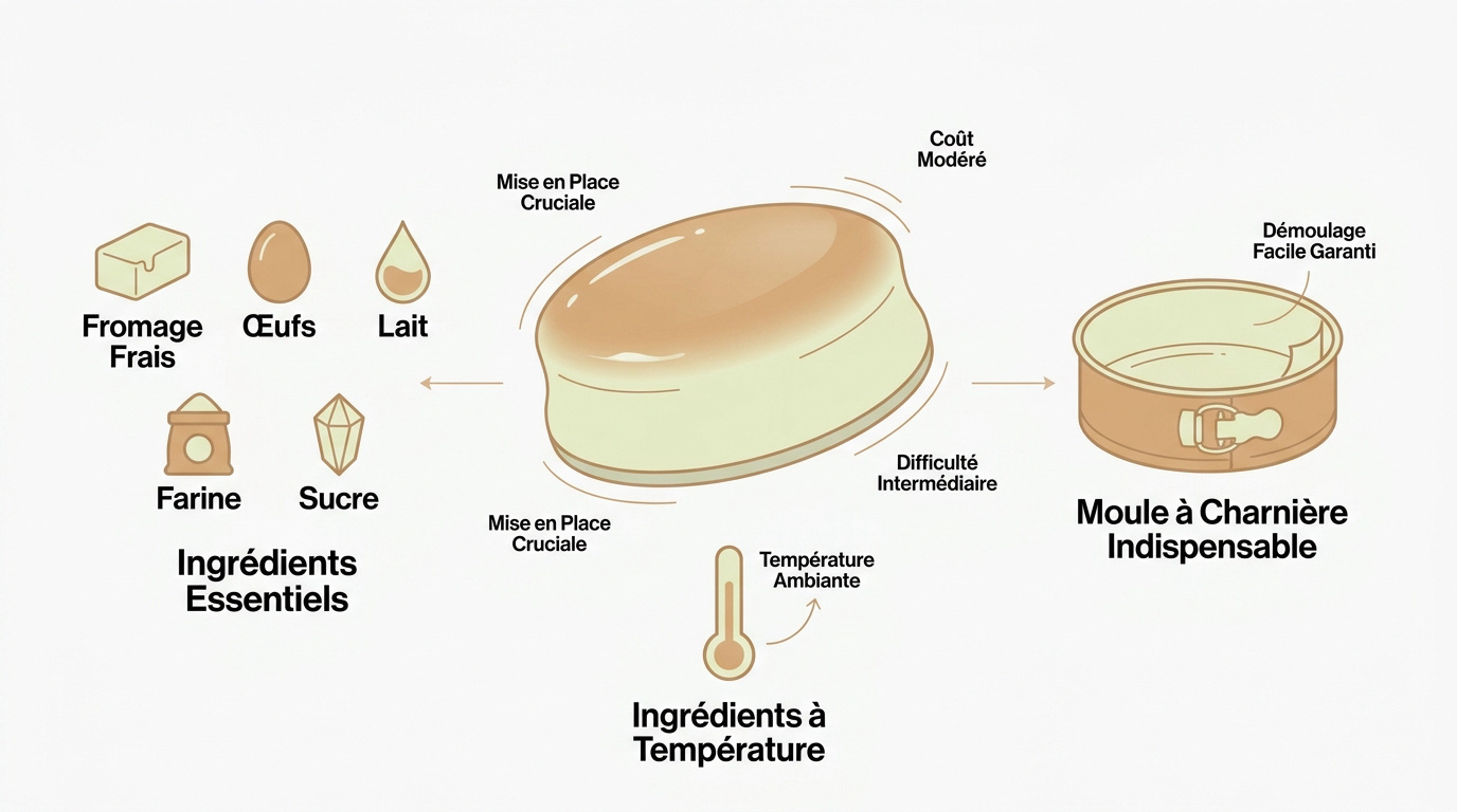 Infographie résumant les étapes clés du cheesecake japonais aérien