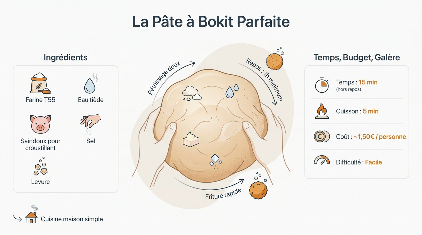 Infographie montrant les étapes pour réussir la pâte à bokit parfaite