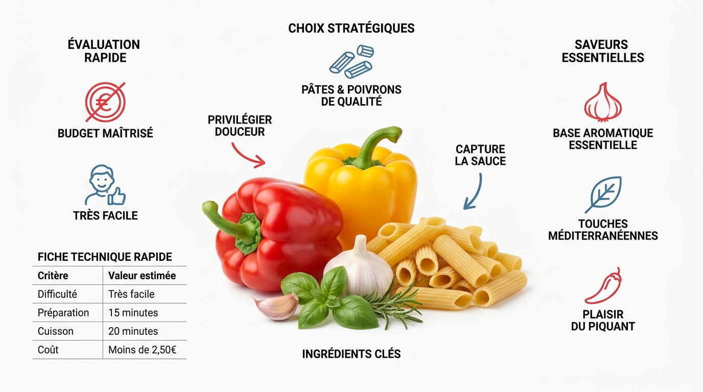 Infographie pâtes aux poivrons économiques