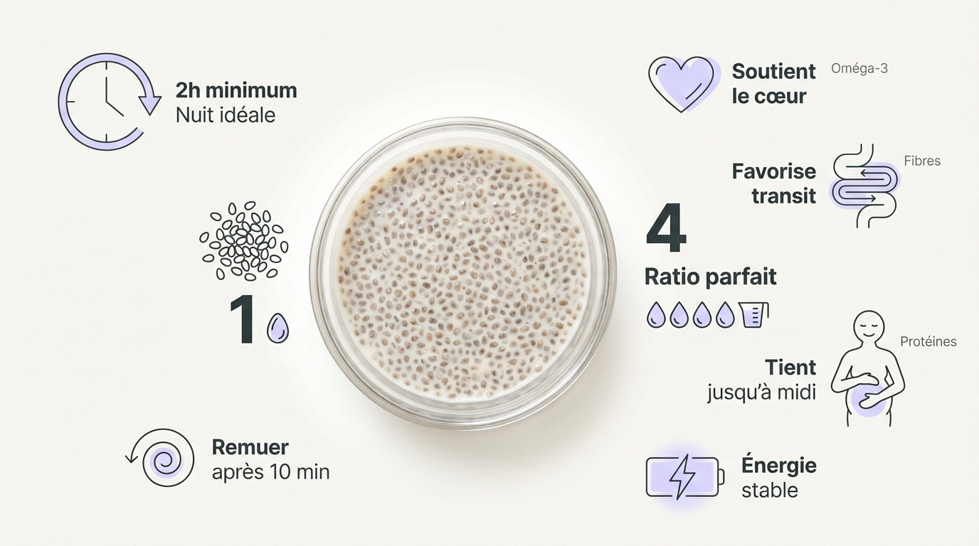 Infographie pr&eacute;paration et bienfaits du pudding de chia