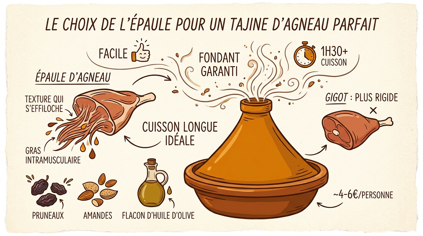 Morceaux d'épaule d'agneau fraîche pour la préparation d'un tajine traditionnel