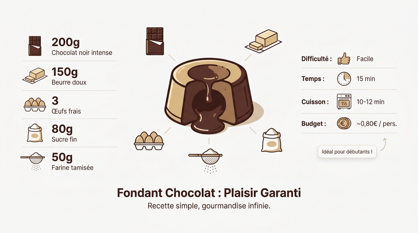 Fondant au chocolat coulant sur une assiette blanche