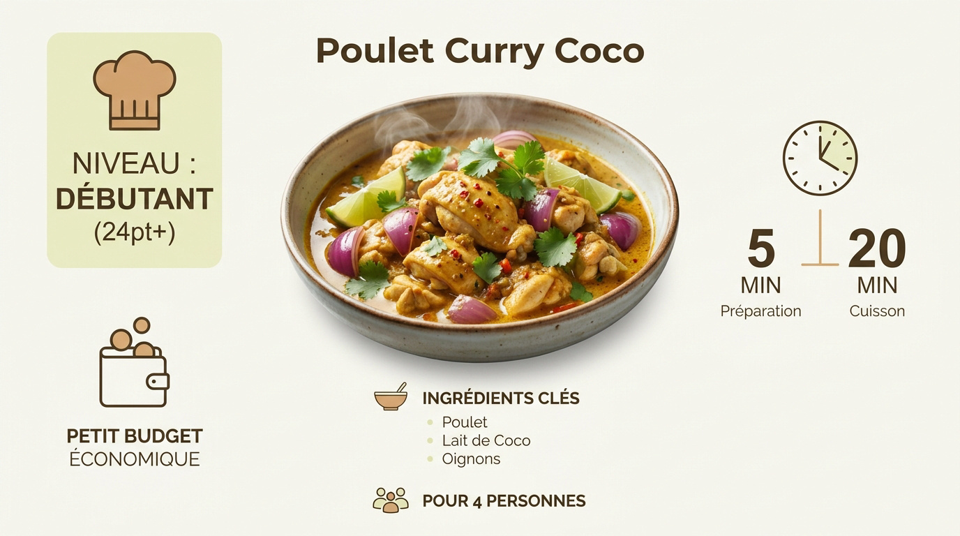 Poulet curry coco onctueux servi avec du riz