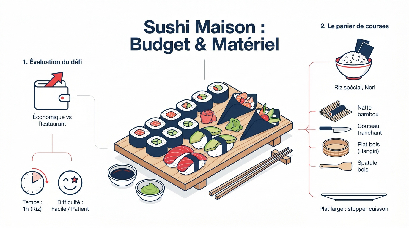 Matériel et ingrédients nécessaires pour préparer une recette sushi maison