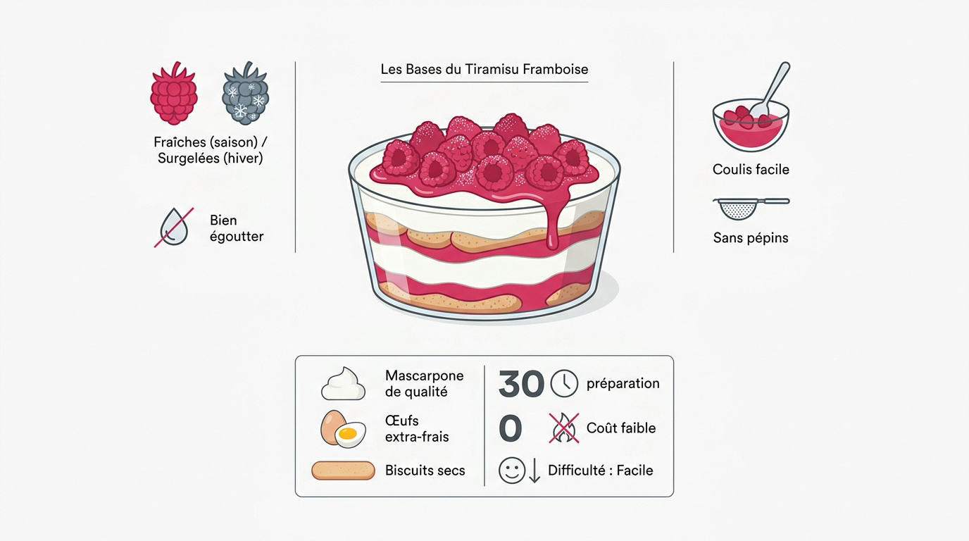 Tiramisu aux framboises fraîches en verrine avec crème mascarpone