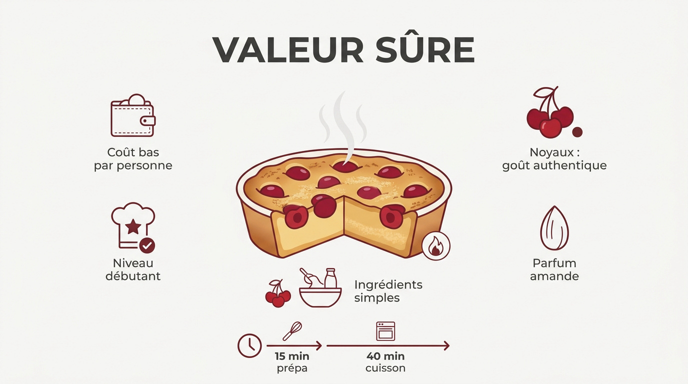 Un clafoutis aux cerises fraîchement sorti du four dans un plat en terre cuite