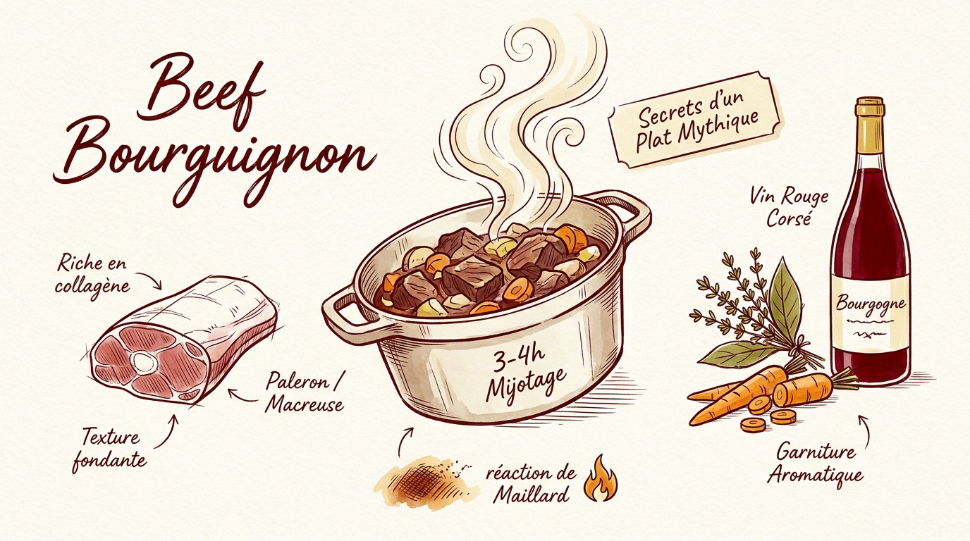 Ingrédients frais pour boeuf bourguignon avec viande de boeuf, carottes et vin rouge
