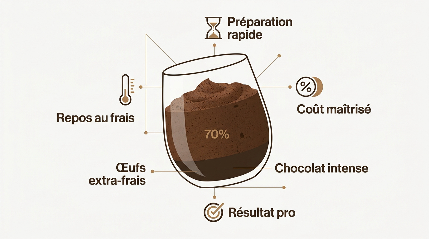 Infographie résumant les étapes de la recette de mousse au chocolat intense