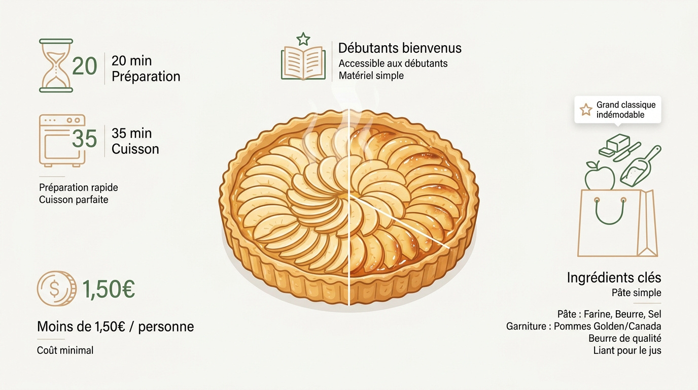 Infographie résumant les étapes de la recette facile de tarte aux pommes