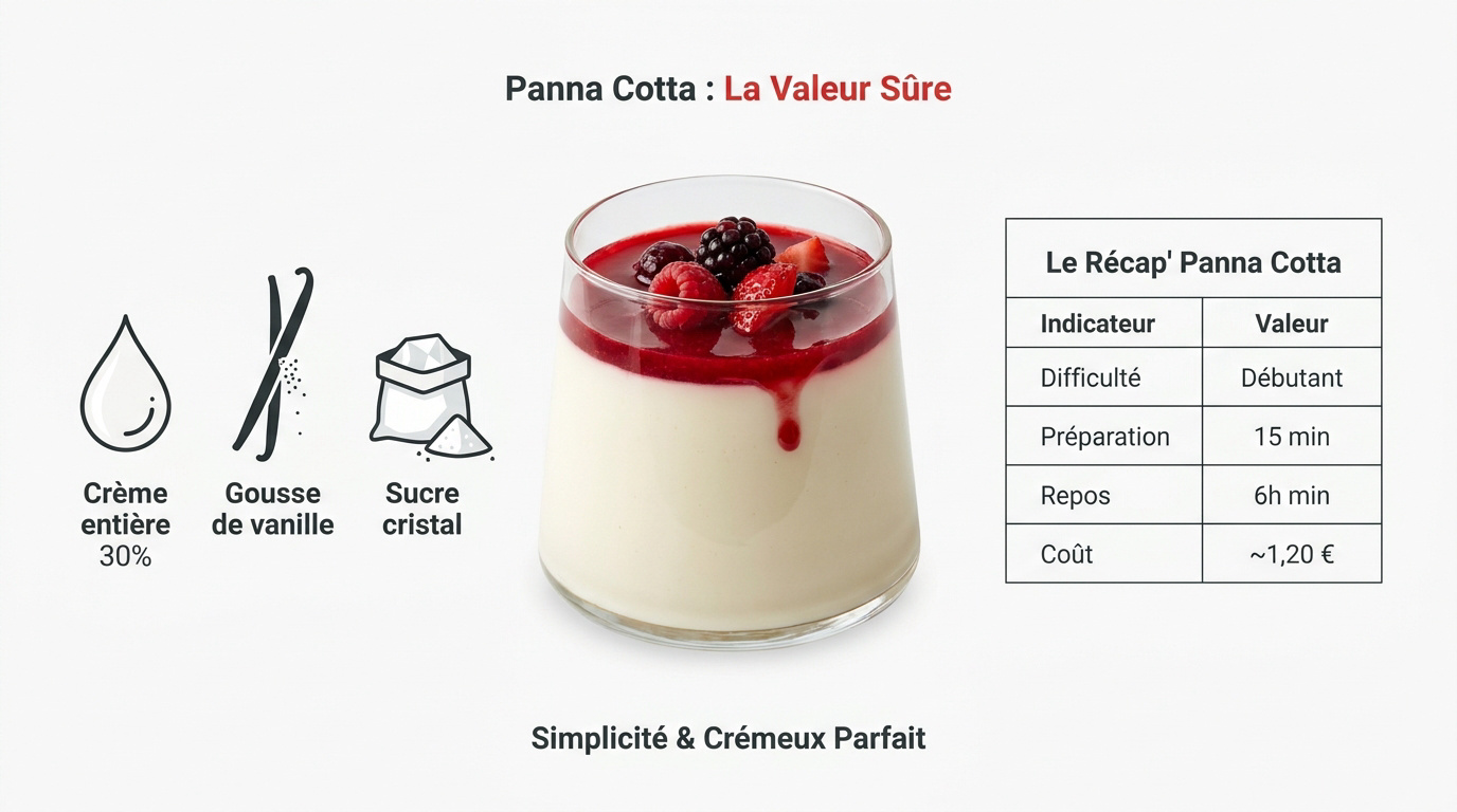 Panna cotta crémeuse à la vanille avec un coulis de fruits rouges