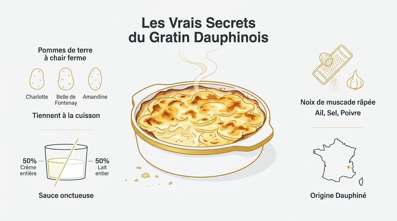 Infographie des secrets pour réussir un gratin dauphinois traditionnel