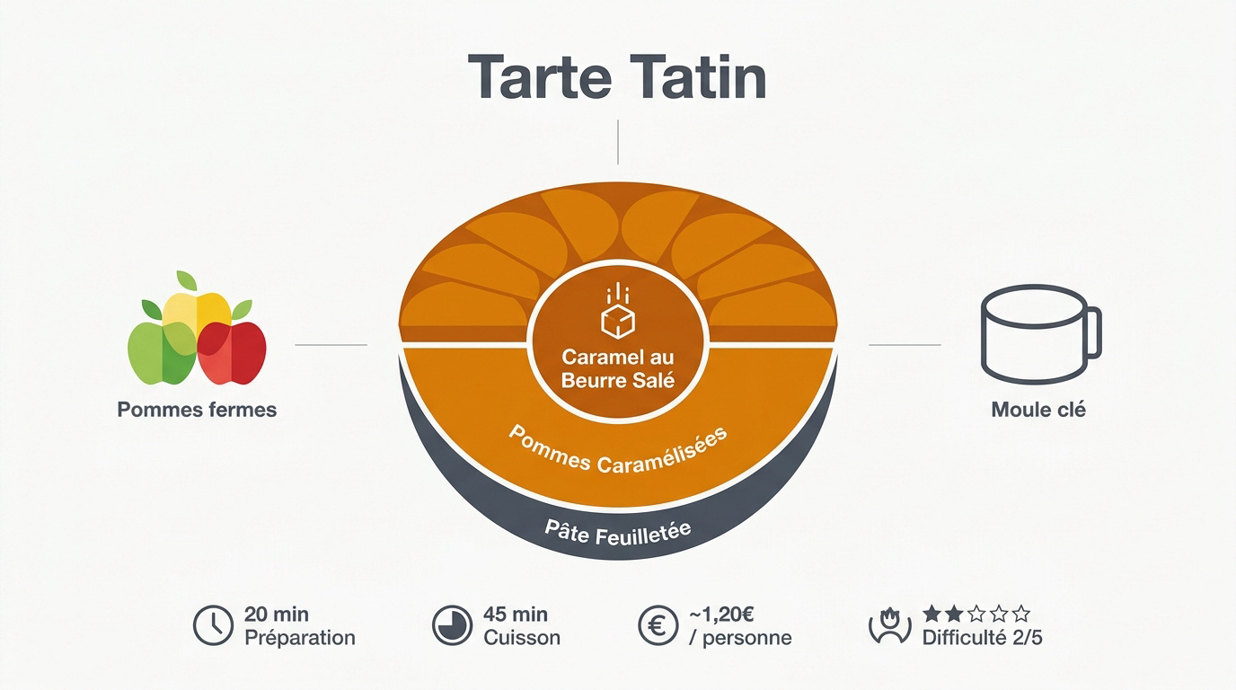 Tarte Tatin caramélisée sortant du four dans son moule traditionnel